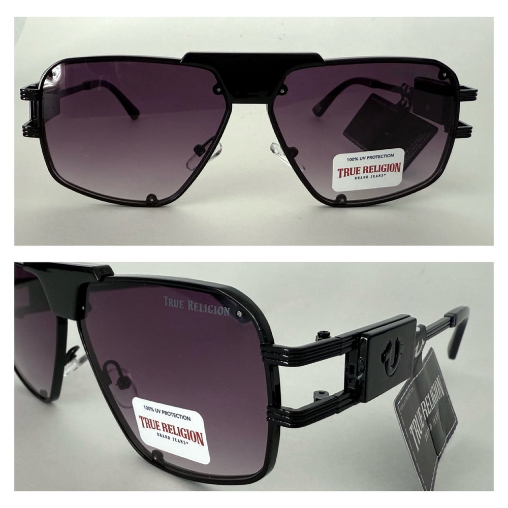 NEW True Religion Square Aviation Navigator Sunglasses Black / Purple